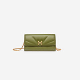 Pochette avec chaine Maison Maes M1_02  en M_MAT_mycelium kaki vue de face, Haute Maroquinerie vegan à faible impact fabriquée en France