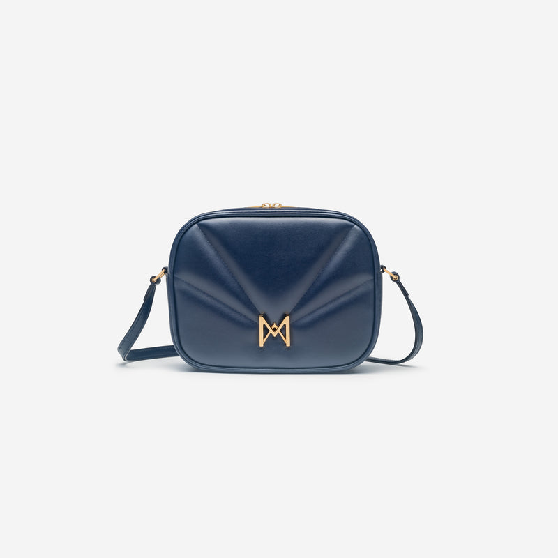 Sac à main Maison Maes M1_03 bleu nuit vu de face, Haute Maroquinerie vegan à faible impact fabriquée en France [color:bleu nuit,night blue]